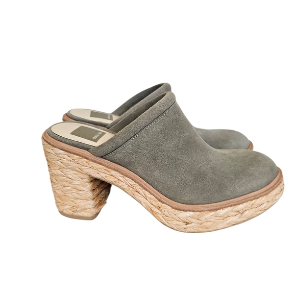 Dolce Vita Sage Suede Camdin Raffia Platform Clog Mule Heels - Picture 4 of 9